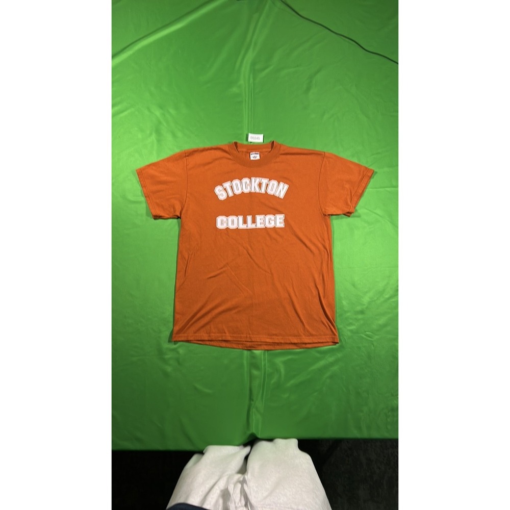 Vintage Jerzees Stockton College Heavyweight Orange Graphic T-Shirt Mens L